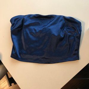Blue silk tube crop top